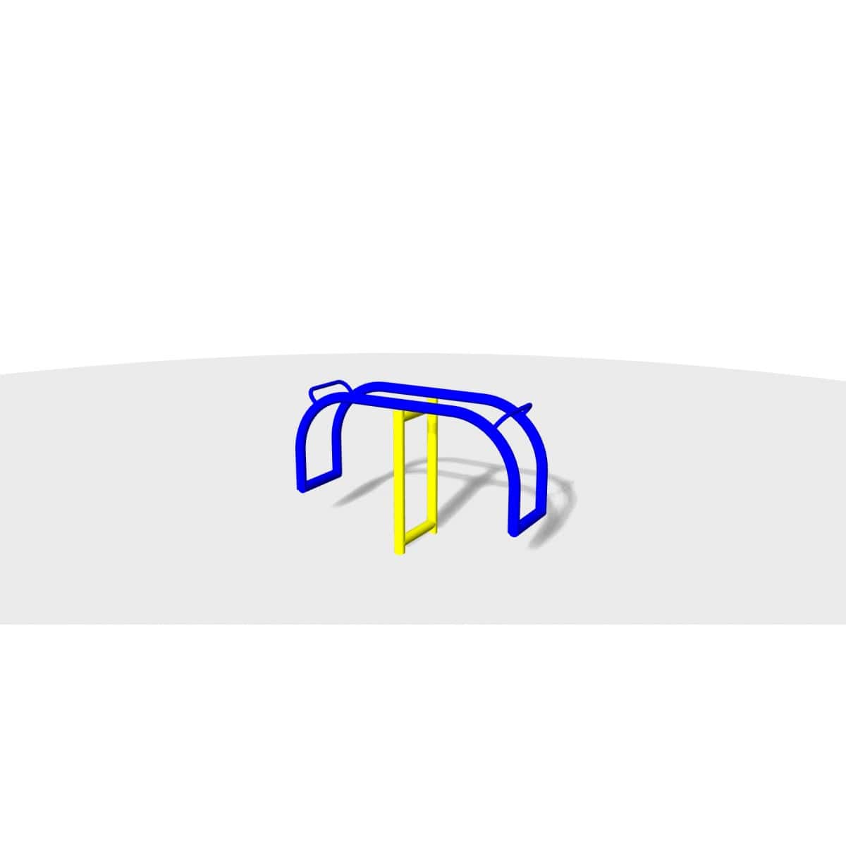 Render de un balancín de pie de arcos azules para parque infantil