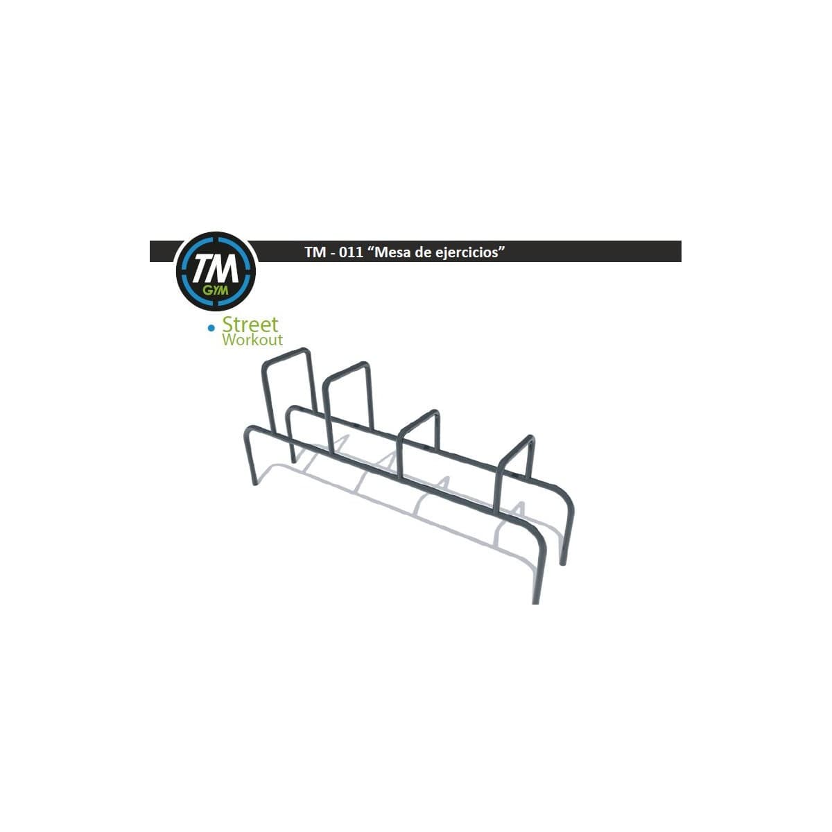 Render 3D de una mesa de ejercicios de TMGYM, estructura de barras bajas para parques de calistenia