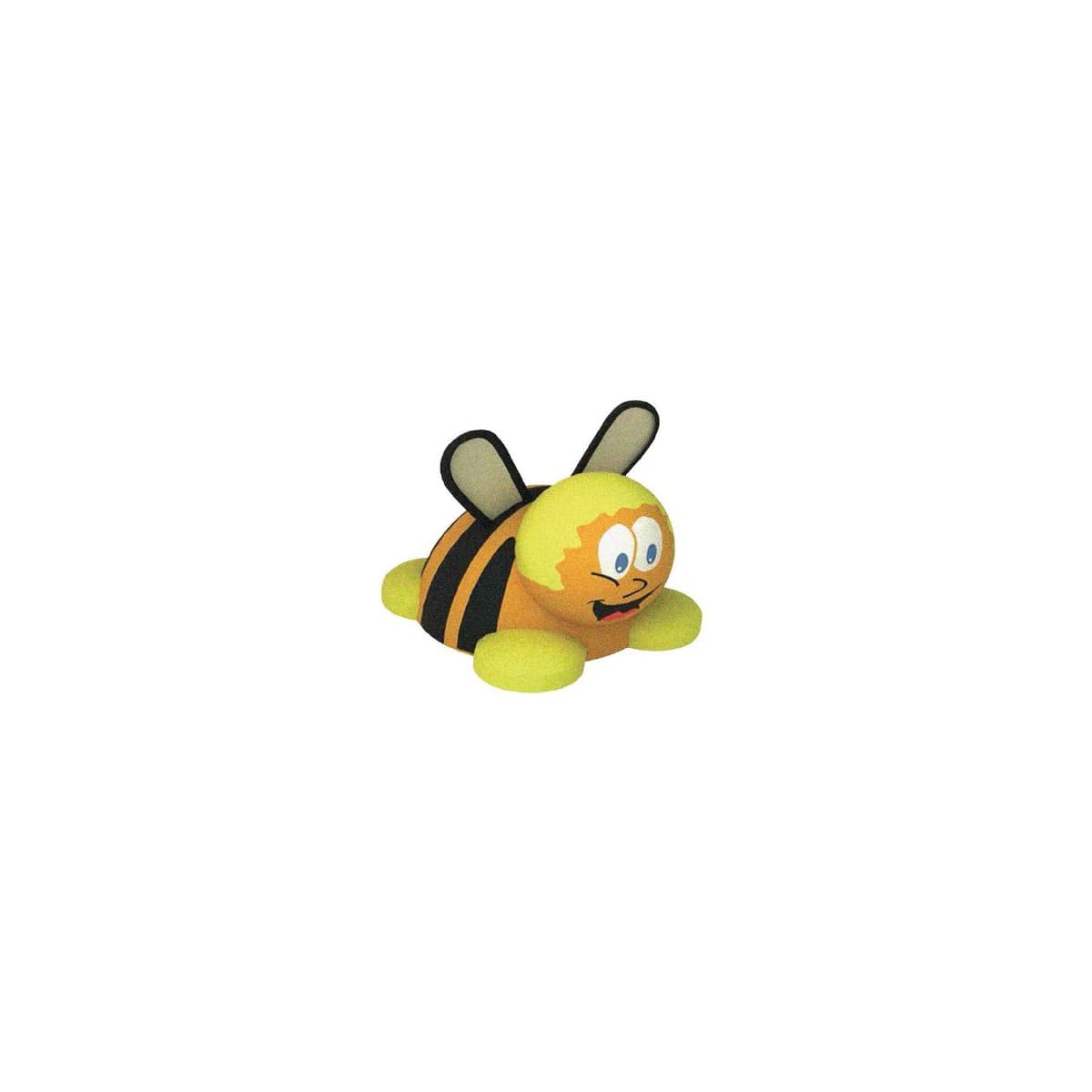 Figura 3D de abeja mediana, amarilla con rayas negras y cara sonriente, para parque infantil