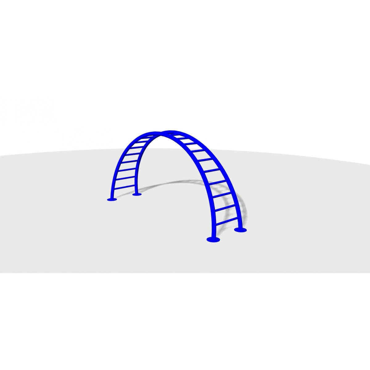 Render de un pasamanos curvo en arco azul con peldaños para parque infantil